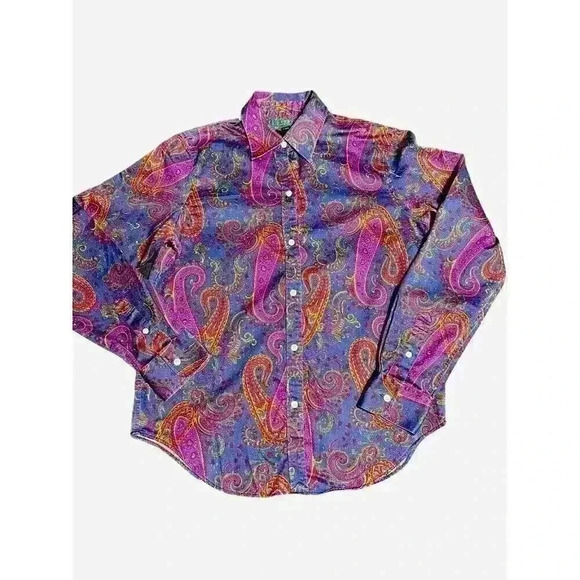 LRL Ralph Lauren Shirt Small Blue Purple Paisley Non Iron Button Up Cotton - Picture 5 of 9